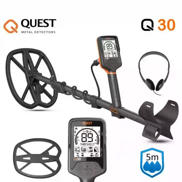 Detector de metales Q30, equipo sumergible con alta resistencia a la interferencia eléctrica y última tecnología en detección de objetos valiosos.