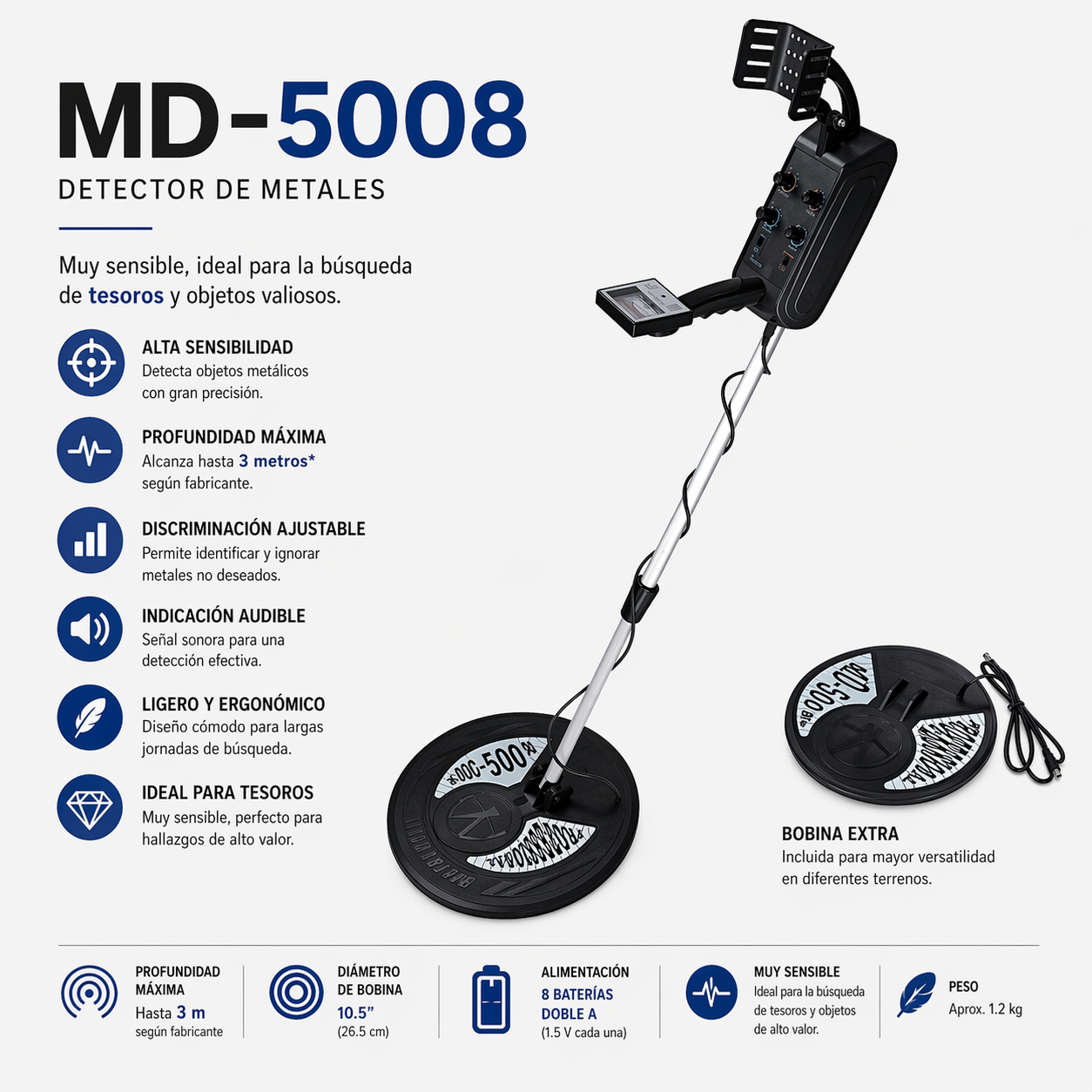 Detector de metales MD-5008 PROFUNDIDAD