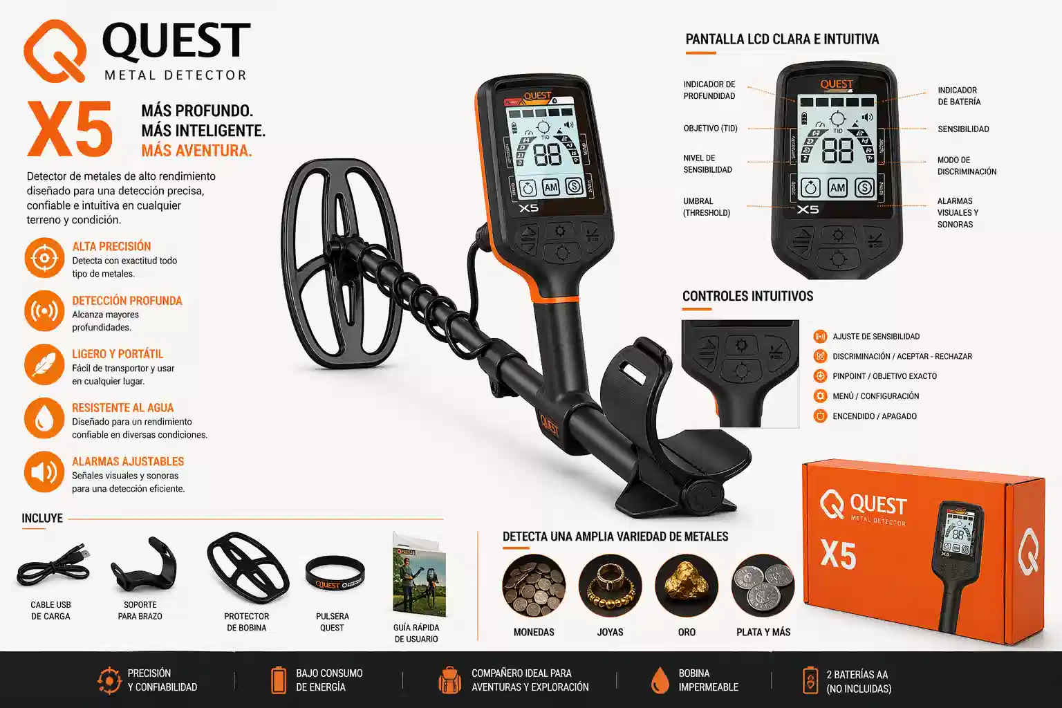 DETECTOR DE METALES QUEST X5 IDMAX - Imagen 3