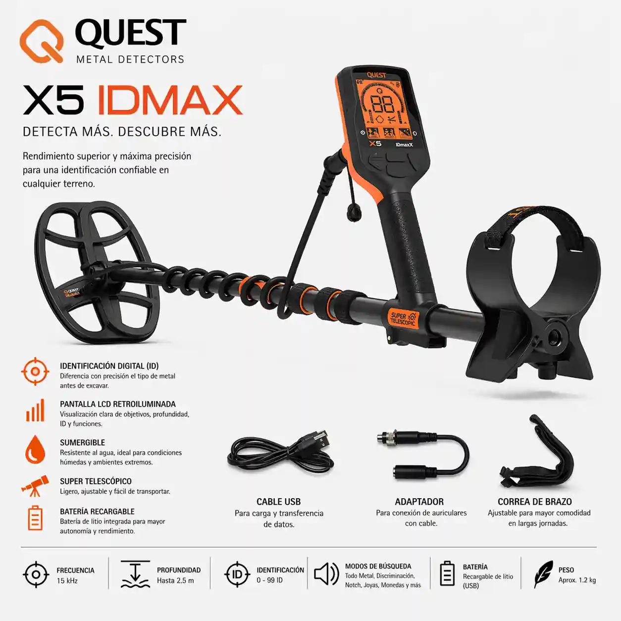 DETECTOR DE METALES QUEST X5 IDMAX