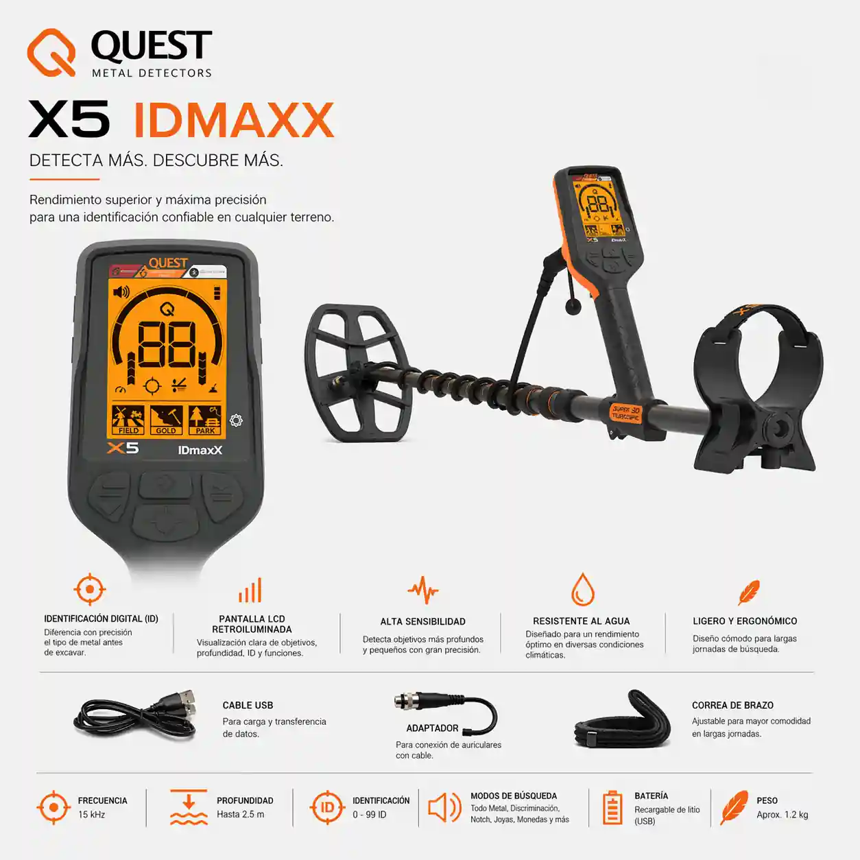 DETECTOR DE METALES QUEST X5 IDMAX - Imagen 2