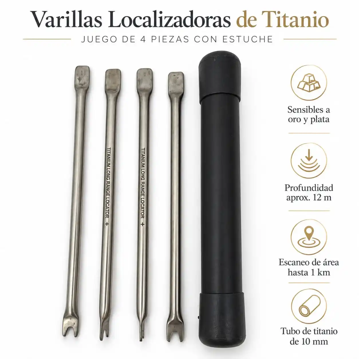 Sistema de cuatro varillas de titanio para radiestesia